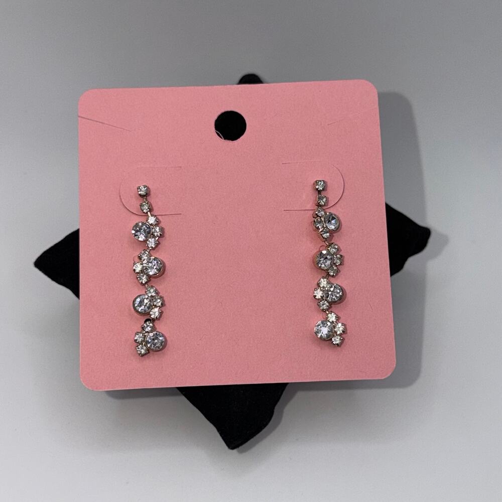 Crystal Rhinestone Linear Drop Earrings Rose Gold Bridal Waterfall Dangle